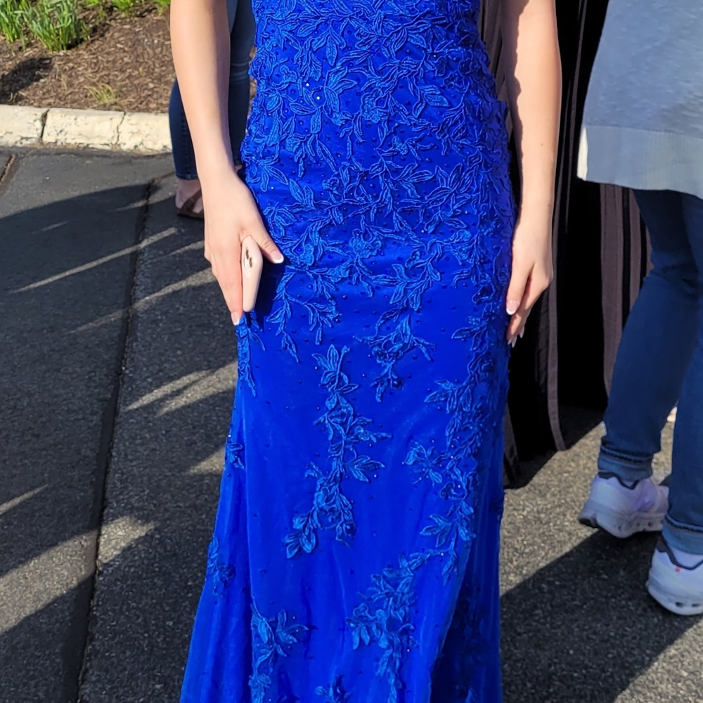 Faviana Blue Strapless Gown for Prom